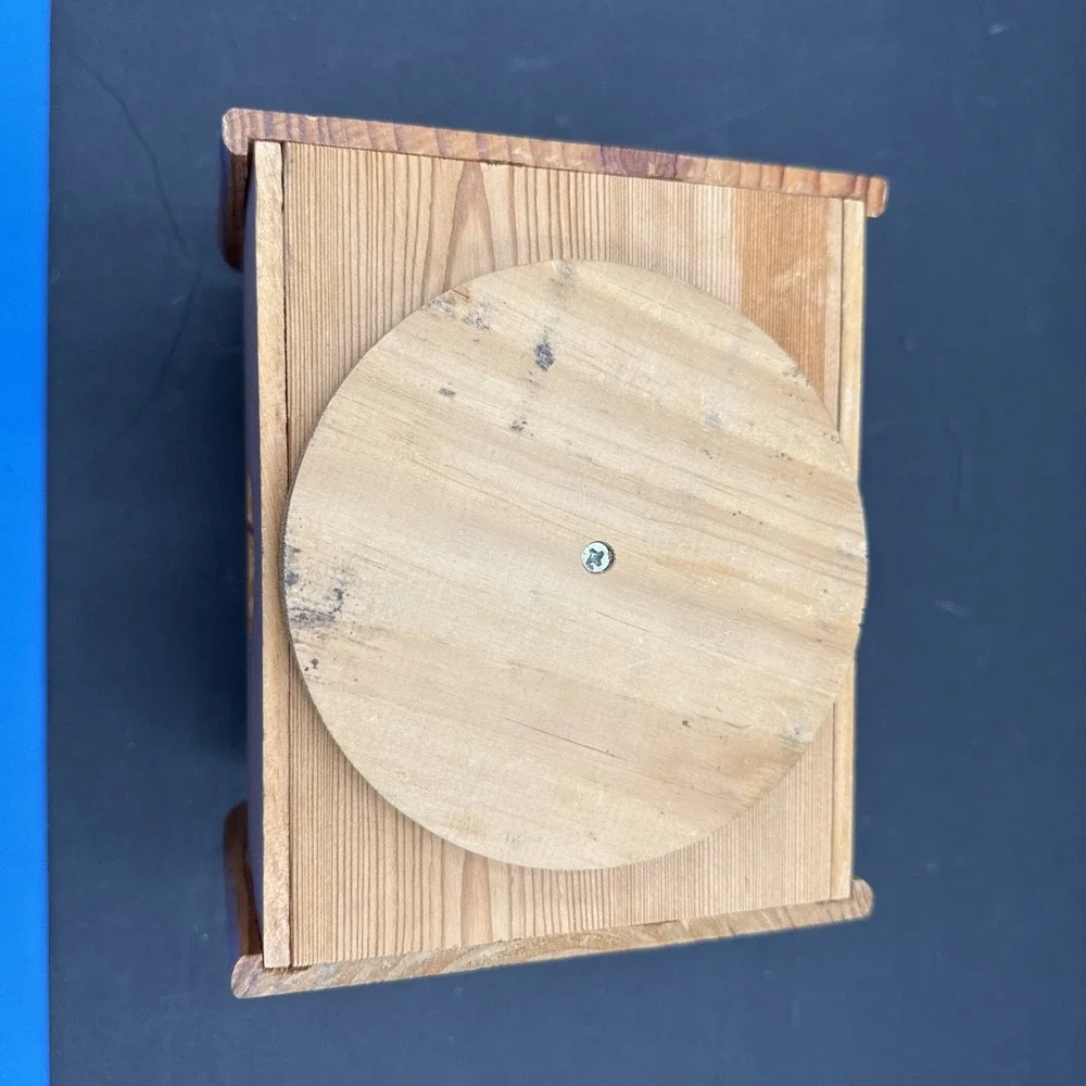 Vtg Lazy Susan Wooden Napkin Holder Heart with Cut Out on Turnstile 6